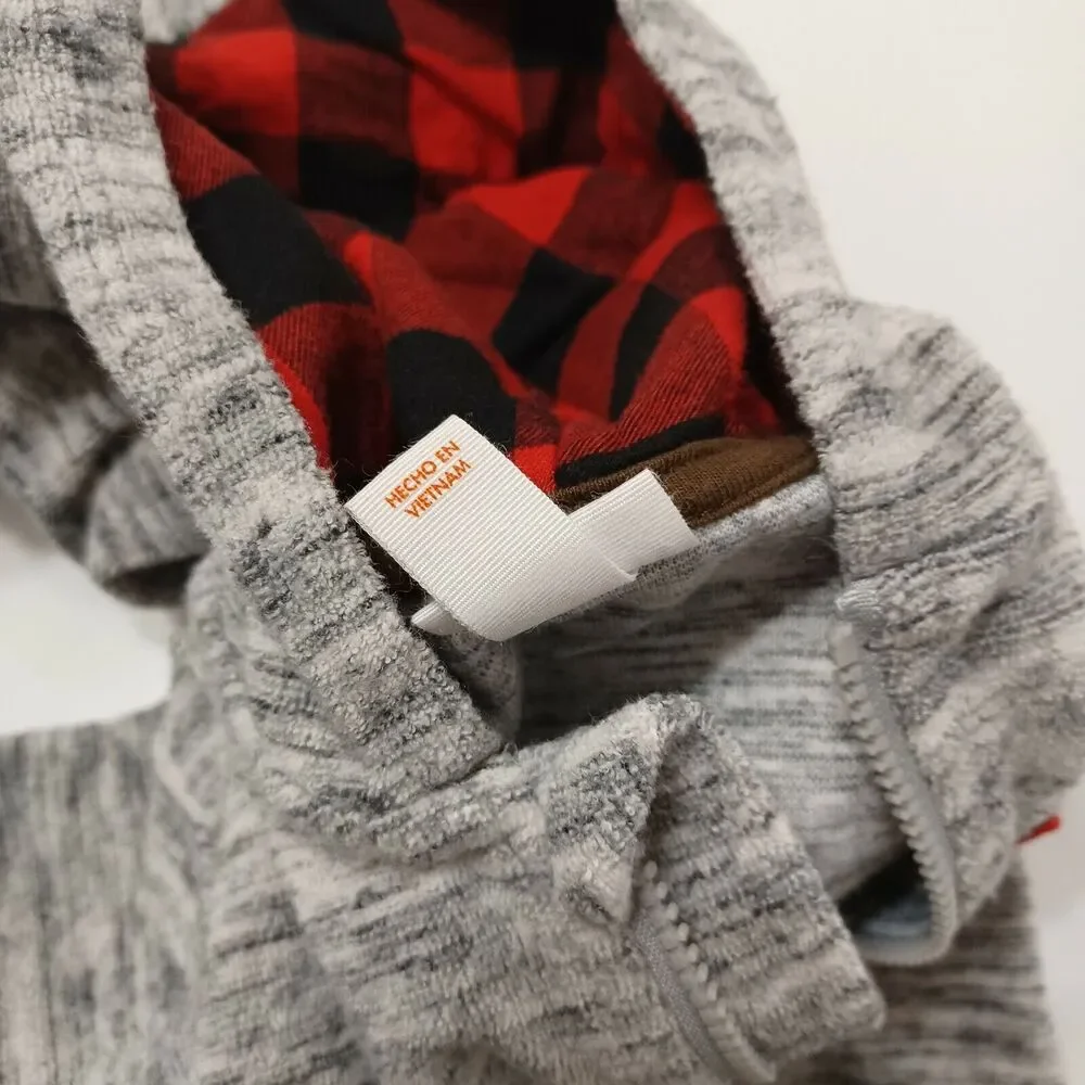 Cat & Jack Baby 12M‎ Romper Gray Heathered Stretch Buffalo Plaid Ears Horns Zip
